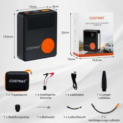 2000A 12V Autobatterie Starthilfe mit 150PSI Digital Reifenfüller & Luftkompressor & LED-Bildschirm 13000mAh Powerbank