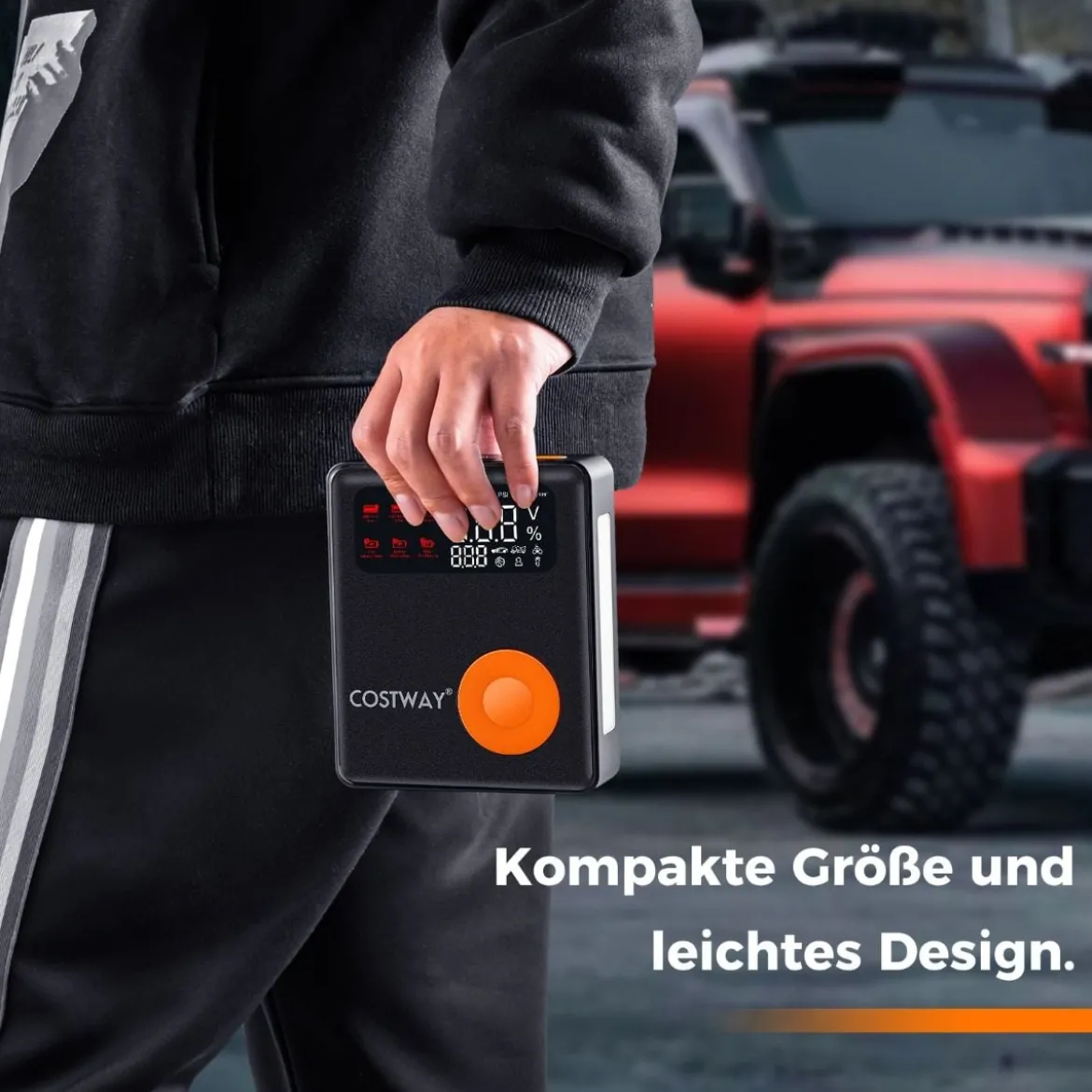 2000A 12V Autobatterie Starthilfe mit 150PSI Digital Reifenfüller & Luftkompressor & LED-Bildschirm 13000mAh Powerbank