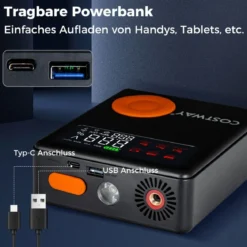 2000A 12V Autobatterie Starthilfe mit 150PSI Digital Reifenfüller & Luftkompressor & LED-Bildschirm 13000mAh Powerbank