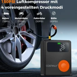 2000A 12V Autobatterie Starthilfe mit 150PSI Digital Reifenfüller & Luftkompressor & LED-Bildschirm 13000mAh Powerbank
