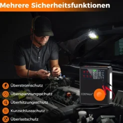 2000A 12V Autobatterie Starthilfe mit 150PSI Digital Reifenfüller & Luftkompressor & LED-Bildschirm 13000mAh Powerbank