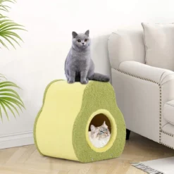 Avocado-förmiges Katzenhaus mit Jutekratzbrett & Bergförmigem Dach Niedliches Katzenunterkunft
