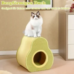 Avocado-förmiges Katzenhaus mit Jutekratzbrett & Bergförmigem Dach Niedliches Katzenunterkunft