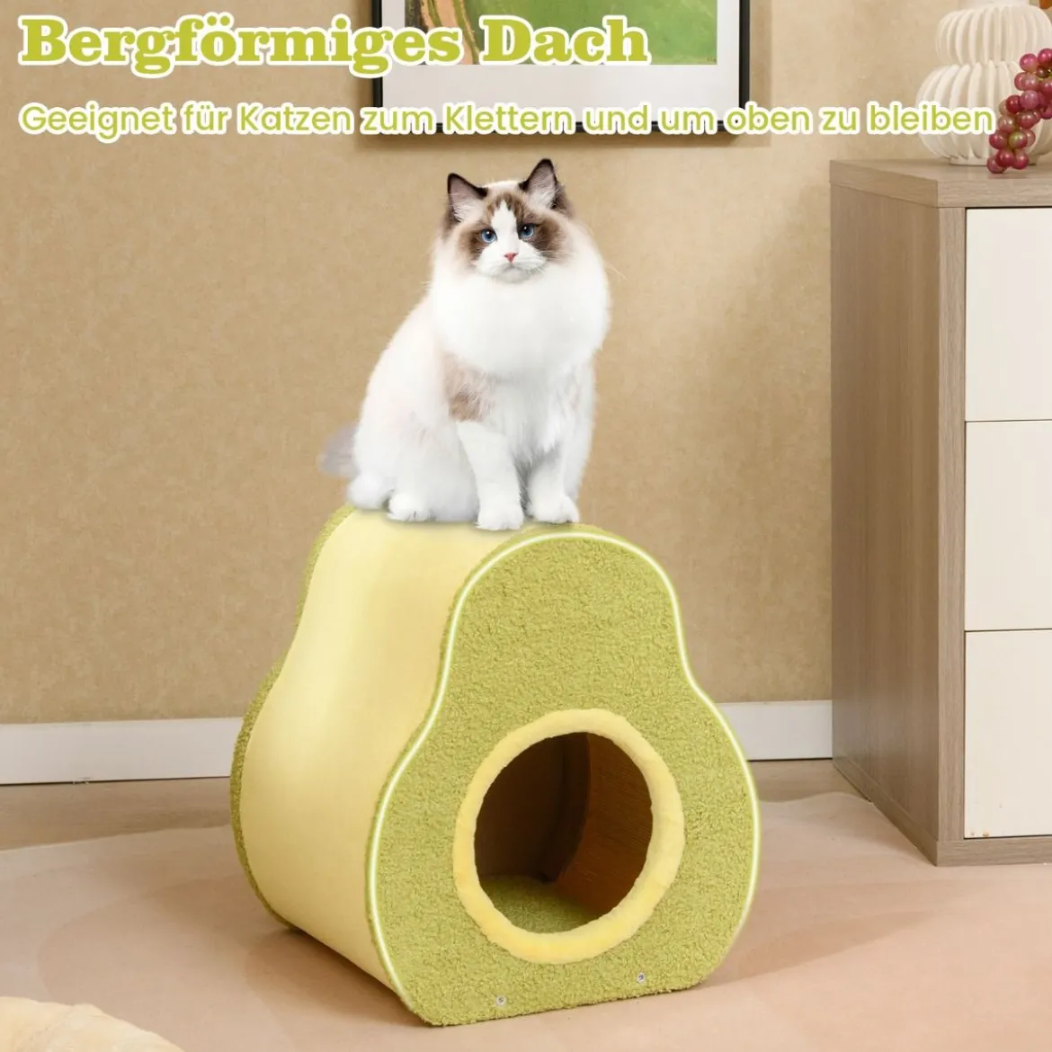 Avocado-förmiges Katzenhaus mit Jutekratzbrett & Bergförmigem Dach Niedliches Katzenunterkunft
