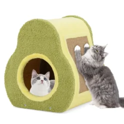 Avocado-förmiges Katzenhaus mit Jutekratzbrett & Bergförmigem Dach Niedliches Katzenunterkunft