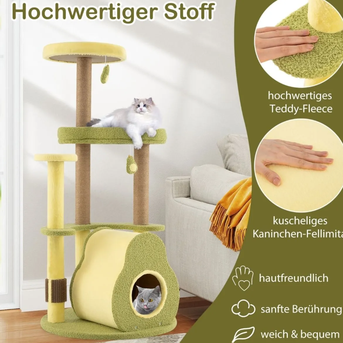 Avocado-Kratzbaum mehrstöckiger Katzenturm mit Privatwohnung 59 x 59 x 125 cm
