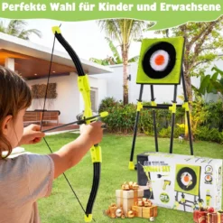 Axt Wurfspiel Set 4 in 1 Wurfäxte Spiel mit Bogen Zielscheibe 6 Pfeilen & 4 Äxten Grün