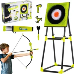 Axt Wurfspiel Set 4 in 1 Wurfäxte Spiel mit Bogen Zielscheibe 6 Pfeilen & 4 Äxten Grün