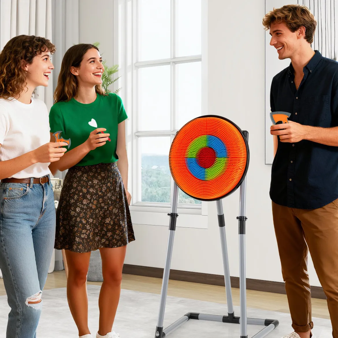 Axt Wurfspiel Set 4 in 1 Wurfäxte Spiel mit Bogen Zielscheibe 5 Pfeilen & 3 Äxten Orange