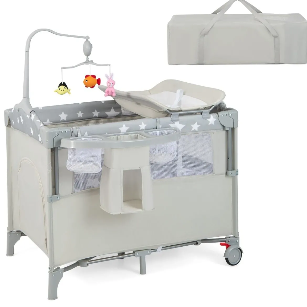 Baby-Begleitbett 5-in-1-Multifunktions-Babyspiele mit Matratze Beige