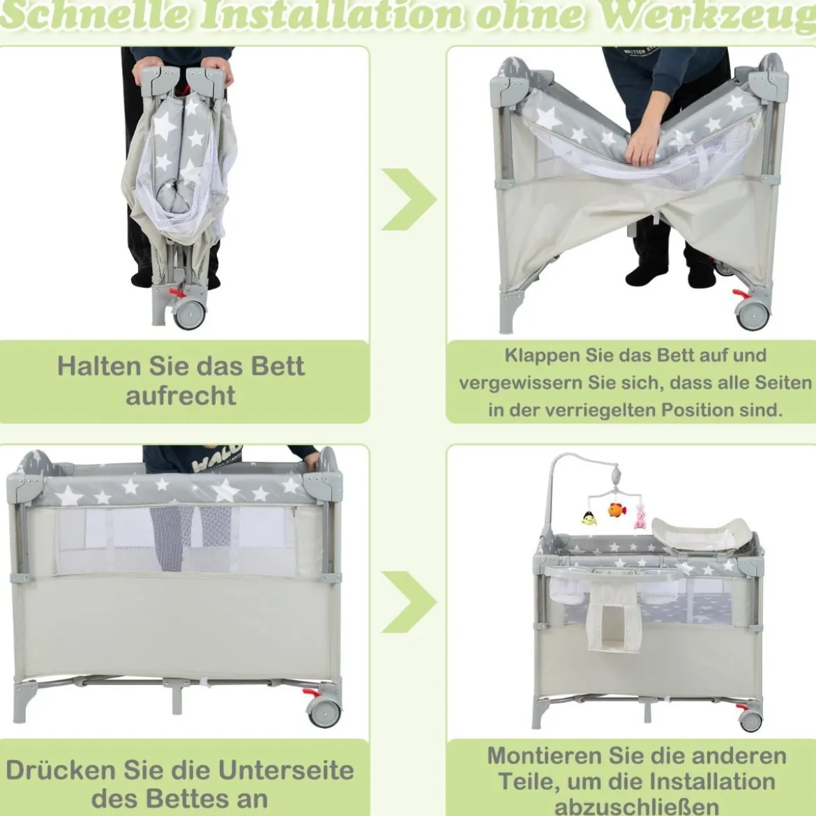 Baby-Begleitbett 5-in-1-Multifunktions-Babyspiele mit Matratze Beige