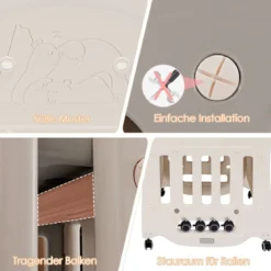 Babybett Babywiege mit Schaukelfunktion 2 Ebenen Reisebett auf Rollen bis 25kg Belastbar Beige
