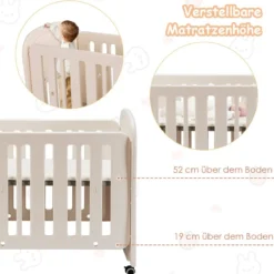 Babybett Babywiege mit Schaukelfunktion 2 Ebenen Reisebett auf Rollen bis 25kg Belastbar Beige