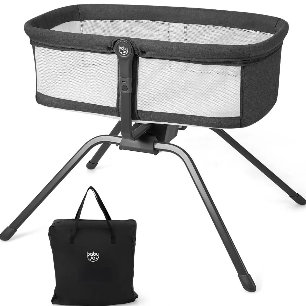 Babybett mit Matratze Manuelle Schaukelwiege für Babys 90 x 48 x 75 cm Grau + Weiß