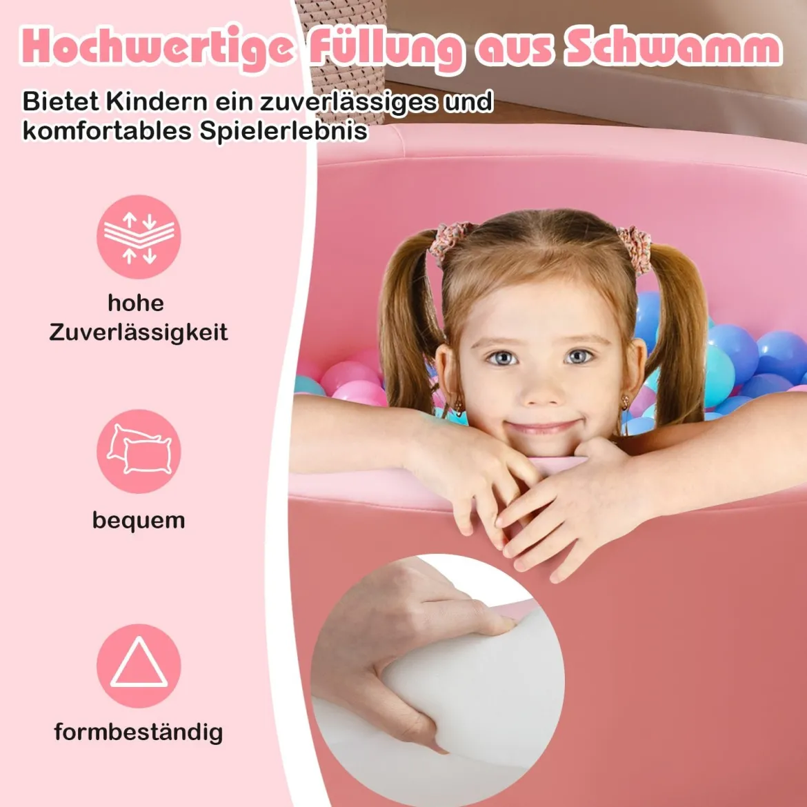 Φ105 Baby Bällebad mit 200 Ozeanbällen & Waschbarer Kunstlederbezug Bällepool Ballbecken Rosa