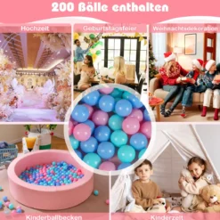 Φ105 Baby Bällebad mit 200 Ozeanbällen & Waschbarer Kunstlederbezug Bällepool Ballbecken Rosa