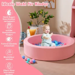 Φ105 Baby Bällebad mit 200 Ozeanbällen & Waschbarer Kunstlederbezug Bällepool Ballbecken Rosa