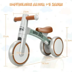 Baby-Dreirad Dreirad für Kinder im Altervon 1-3 Jahren Kinder Laufrad Dreirad ohne Pedal für Kinder Grau
