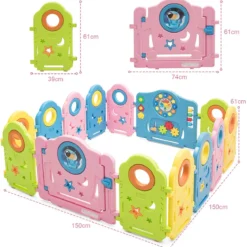 Babygitter Kinder 14 Paneele Sicherheitsgitter Tragbarer Laufstall Bunt