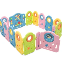 Babygitter Kinder 14 Paneele Sicherheitsgitter Tragbarer Laufstall Bunt