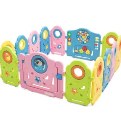 Babygitter Kinder 14 Paneele Sicherheitsgitter Tragbarer Laufstall Bunt