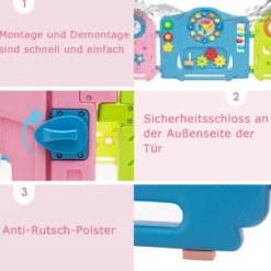Babygitter Kinder 14 Paneele Sicherheitsgitter Tragbarer Laufstall Bunt