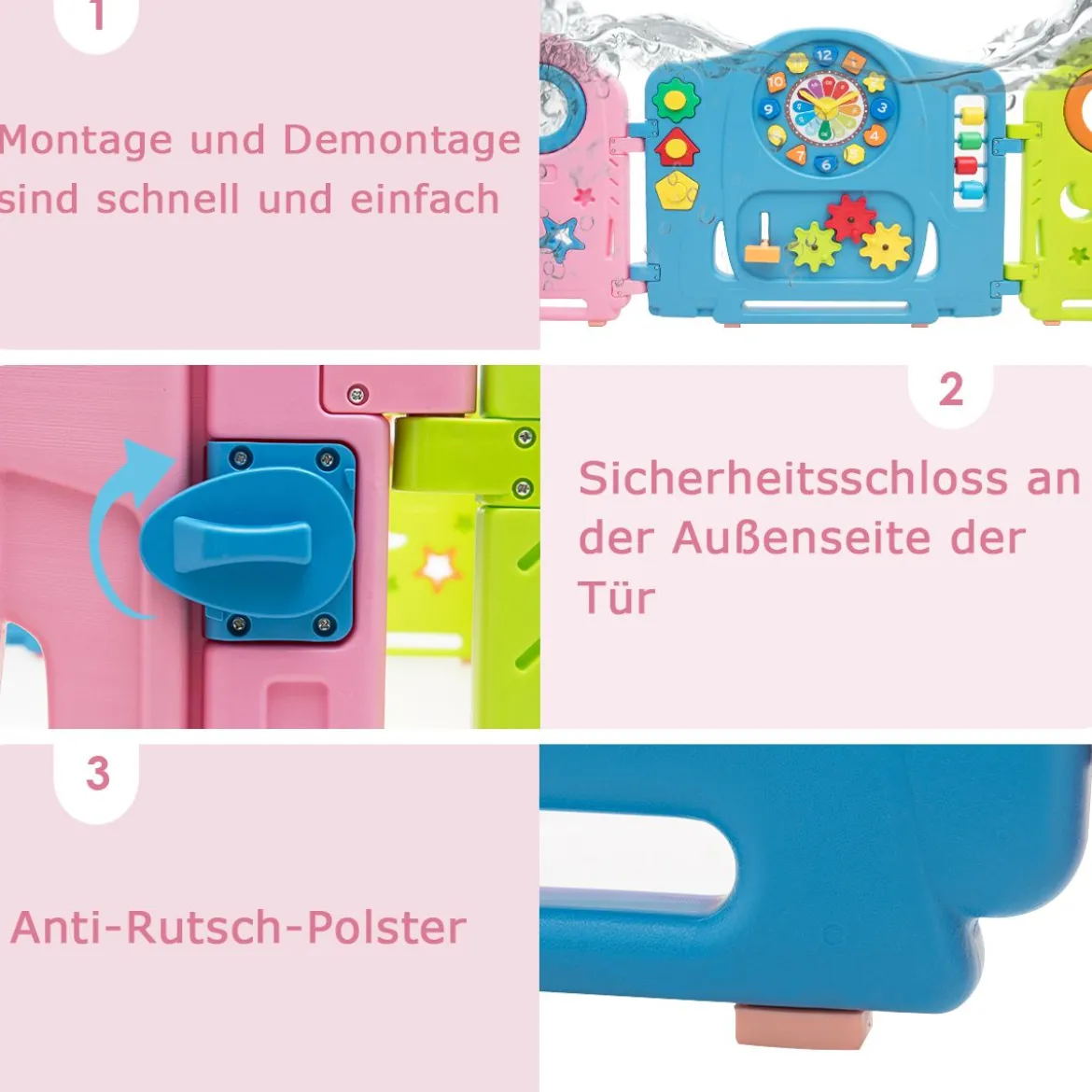 Babygitter Kinder 14 Paneele Sicherheitsgitter Tragbarer Laufstall Bunt