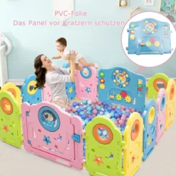 Babygitter Kinder 14 Paneele Sicherheitsgitter Tragbarer Laufstall Bunt