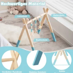 Baby Gym Babyspielgerät Spieltrapez Spielbogen Holzspielzeug Aktivitätszentrum mit 3 Kinderspielzeugen