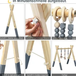 Baby Gym Babyspielgerät Spieltrapez Spielbogen Holzspielzeug Aktivitätszentrum mit 3 Kinderspielzeugen