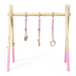 Baby Gym Babyspielgerät Spieltrapez Spielbogen Holzspielzeug Aktivitätszentrum mit 3 Kinderspielzeugen