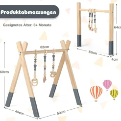 Baby Gym Babyspielgerät Spieltrapez Spielbogen Holzspielzeug Aktivitätszentrum mit 3 Kinderspielzeugen