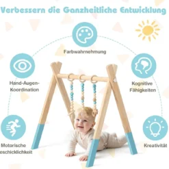 Baby Gym Babyspielgerät Spieltrapez Spielbogen Holzspielzeug Aktivitätszentrum mit 3 Kinderspielzeugen