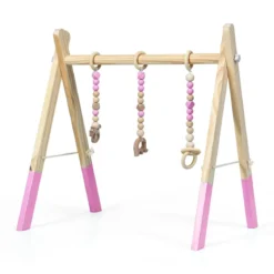 Baby Gym Babyspielgerät Spieltrapez Spielbogen Holzspielzeug Aktivitätszentrum mit 3 Kinderspielzeugen