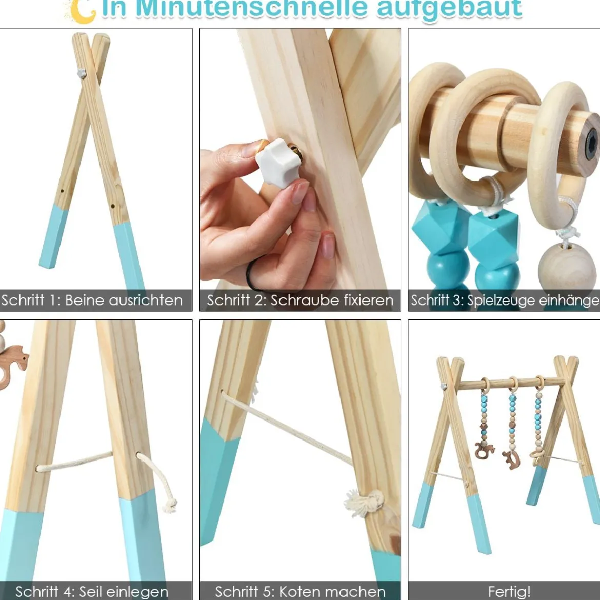 Baby Gym Babyspielgerät Spieltrapez Spielbogen Holzspielzeug Aktivitätszentrum mit 3 Kinderspielzeugen
