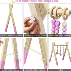 Baby Gym Babyspielgerät Spieltrapez Spielbogen Holzspielzeug Aktivitätszentrum mit 3 Kinderspielzeugen