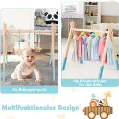 Baby Gym Babyspielgerät Spieltrapez Spielbogen Holzspielzeug Aktivitätszentrum mit 3 Kinderspielzeugen