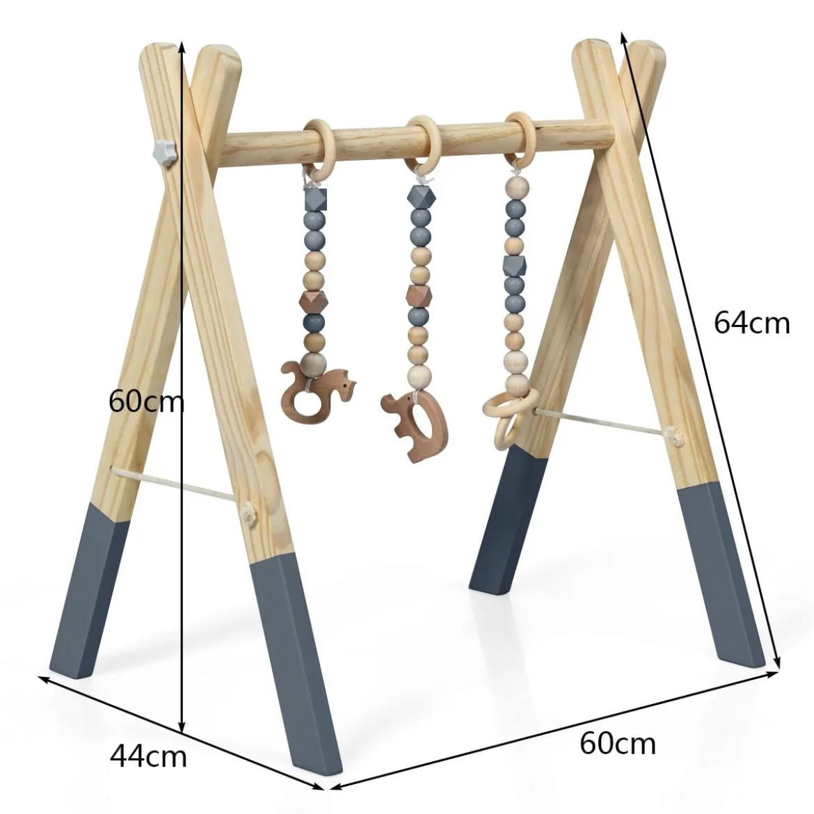 Baby Gym Babyspielgerät Spieltrapez Spielbogen Holzspielzeug Aktivitätszentrum mit 3 Kinderspielzeugen