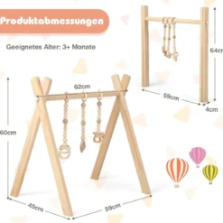 Baby Gym Babyspielgerät Spieltrapez Spielbogen Holzspielzeug Aktivitätszentrum mit 3 Kinderspielzeugen