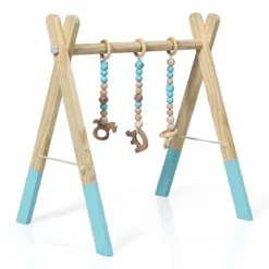 Baby Gym Babyspielgerät Spieltrapez Spielbogen Holzspielzeug Aktivitätszentrum mit 3 Kinderspielzeugen