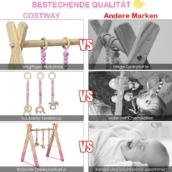Baby Gym Babyspielgerät Spieltrapez Spielbogen Holzspielzeug Aktivitätszentrum mit 3 Kinderspielzeugen