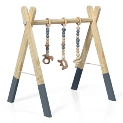 Baby Gym Babyspielgerät Spieltrapez Spielbogen Holzspielzeug Aktivitätszentrum mit 3 Kinderspielzeugen