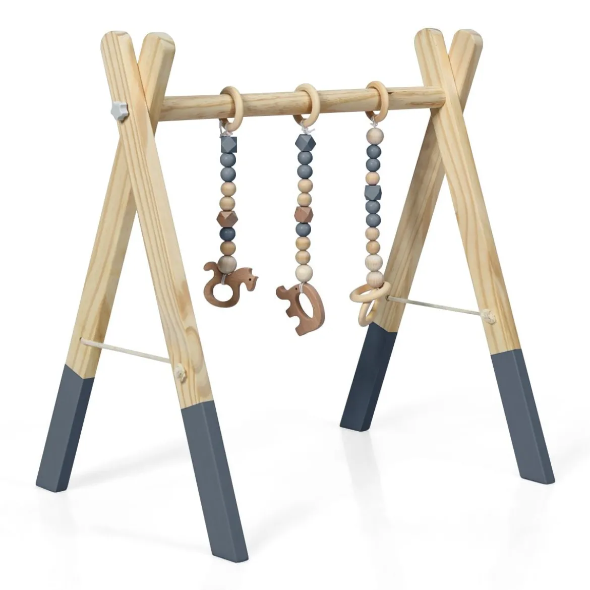 Baby Gym Babyspielgerät Spieltrapez Spielbogen Holzspielzeug Aktivitätszentrum mit 3 Kinderspielzeugen