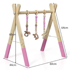 Baby Gym Babyspielgerät Spieltrapez Spielbogen Holzspielzeug Aktivitätszentrum mit 3 Kinderspielzeugen