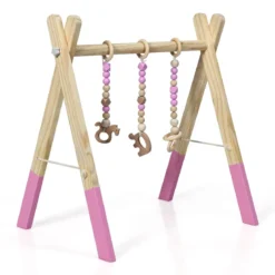 Baby Gym Babyspielgerät Spieltrapez Spielbogen Holzspielzeug Aktivitätszentrum mit 3 Kinderspielzeugen