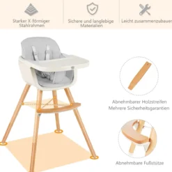 Babyhochstuhl Kinderhochstuhl Baby Treppenhochstuhl mit Einstellbares Esstischchen Grau