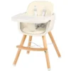 Babyhochstuhl Kinderhochstuhl Baby Treppenhochstuhl mit Einstellbares Esstischchen Holz Beige/Rosa-Beige