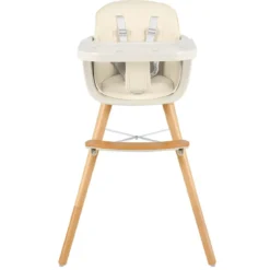 Babyhochstuhl Kinderhochstuhl Baby Treppenhochstuhl mit Einstellbares Esstischchen Holz Beige/Rosa-Beige
