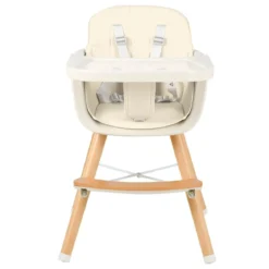 Babyhochstuhl Kinderhochstuhl Baby Treppenhochstuhl mit Einstellbares Esstischchen Holz Beige/Rosa-Beige
