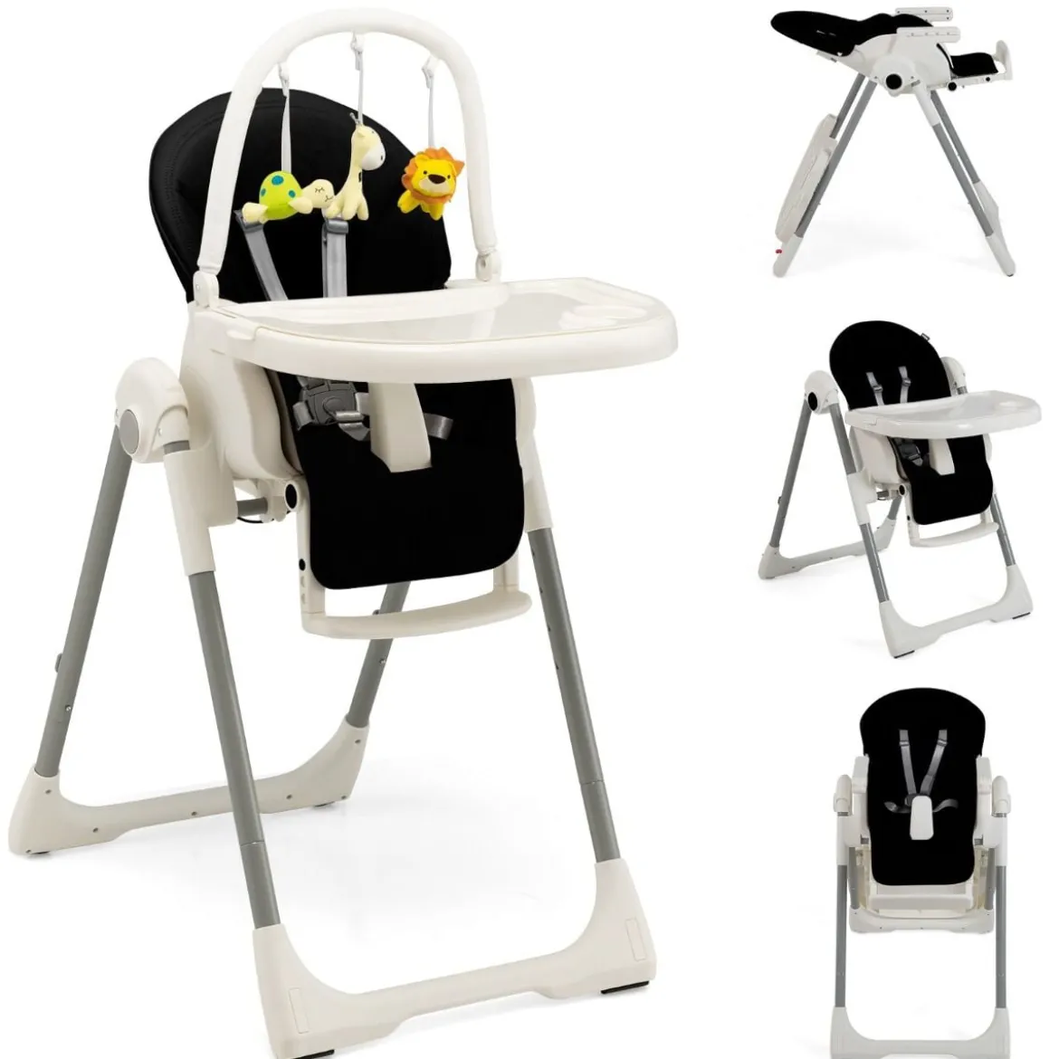 Babyhochstuhl Klappbar Hochstuhl Baby mit Liegefunktion 78 x 52,5 x 104 cm Schwarz